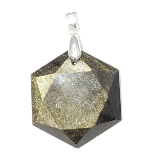 Beau pendentif hexagonal en obsidienne dorée. La pierre du Mexique.