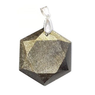 Beau pendentif hexagonal en obsidienne dorée. La pierre du Mexique.