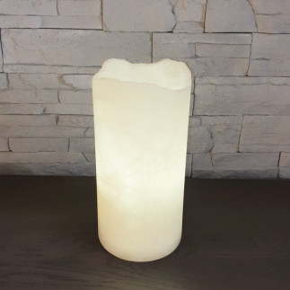 Lampe de table cylindrique en onyx mexicain avec une finition naturelle