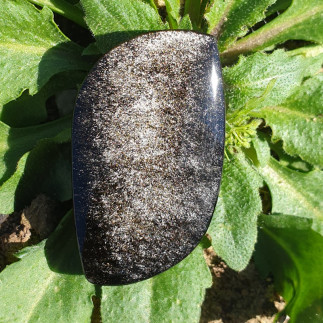 Cabochon en forme de flamme, rainuré en obsidienne argentée du Mexique