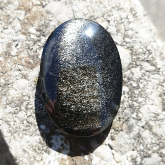 Cabochon rainuré, en obsidienne argentée - cabochons en obsidienne.