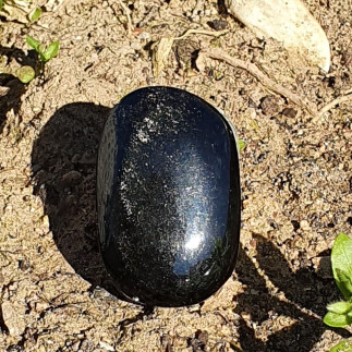 Cabochon rainuré en obsidienne argentée, pour pendentif ou bijoux