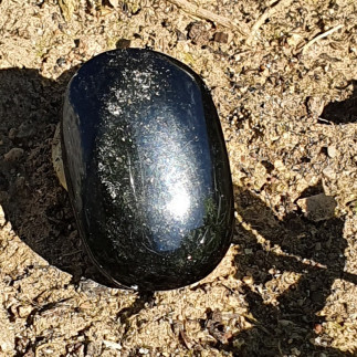 Cabochon rainuré en obsidienne argentée, pour pendentif ou bijoux