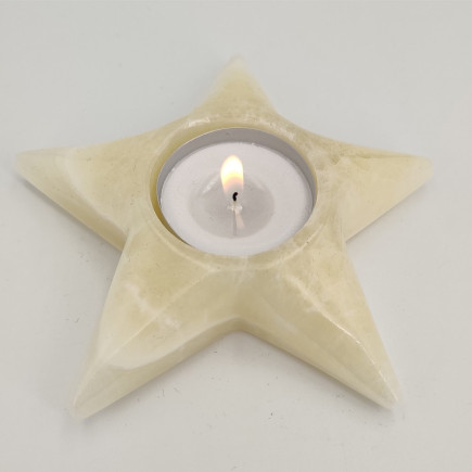 Porte-bougie étoile en onyx blanc San Luis .Bougeoirs en pierre pour les quatre saisons de l'année.
