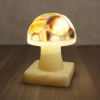 Lampe champignon Teicauhtli en onyx . Très mignonne lampe de table en pierre naturelle.