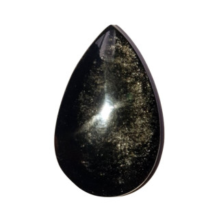 Cabochon en obsidienne argentée, taillé en forme de goutte et rainuré