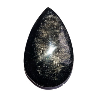 Cabochon en obsidienne argentée, taillé en forme de goutte et rainuré