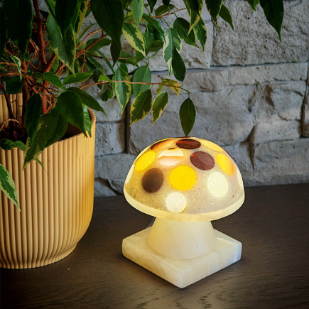 Lampe champignon Teicauhtli en onyx . Très mignonne lampe de table en pierre naturelle.