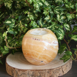 Bougeoir Orange Onyx Mexicain - Sphérique & Unique | Déco Chaleureuse