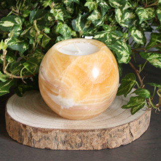 Bougeoir Orange Onyx Mexicain - Sphérique & Unique | Déco Chaleureuse