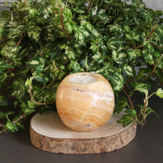 Bougeoir Orange Onyx Mexicain - Sphérique & Unique | Déco Chaleureuse