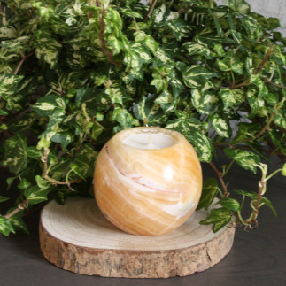 Bougeoir Orange Onyx Mexicain - Sphérique & Unique | Déco Chaleureuse