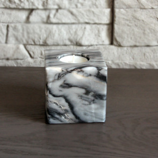 Porte-Bougie Cube en Marbre Noir - Design Élégant & Moderne