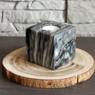Porte-Bougie Cube en Marbre Noir - Design Élégant & Moderne