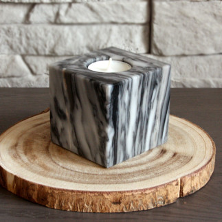 Porte-Bougie Cube en Marbre Noir - Design Élégant & Moderne
