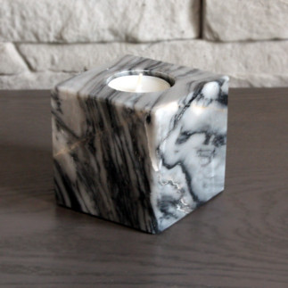 Porte-Bougie Cube en Marbre Noir - Design Élégant & Moderne