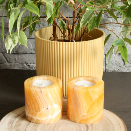 Bougeoir en onyx orange – Artisanat du Mexique