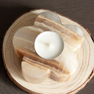Bougeoir Artisanal Fleur en Onyx | Artisanat mexicain en pierre naturelle