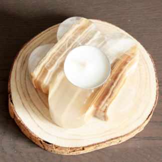 Bougeoir Artisanal Fleur en Onyx | Artisanat mexicain en pierre naturelle