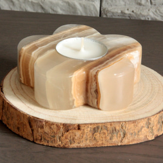 Bougeoir Artisanal Fleur en Onyx | Artisanat mexicain en pierre naturelle