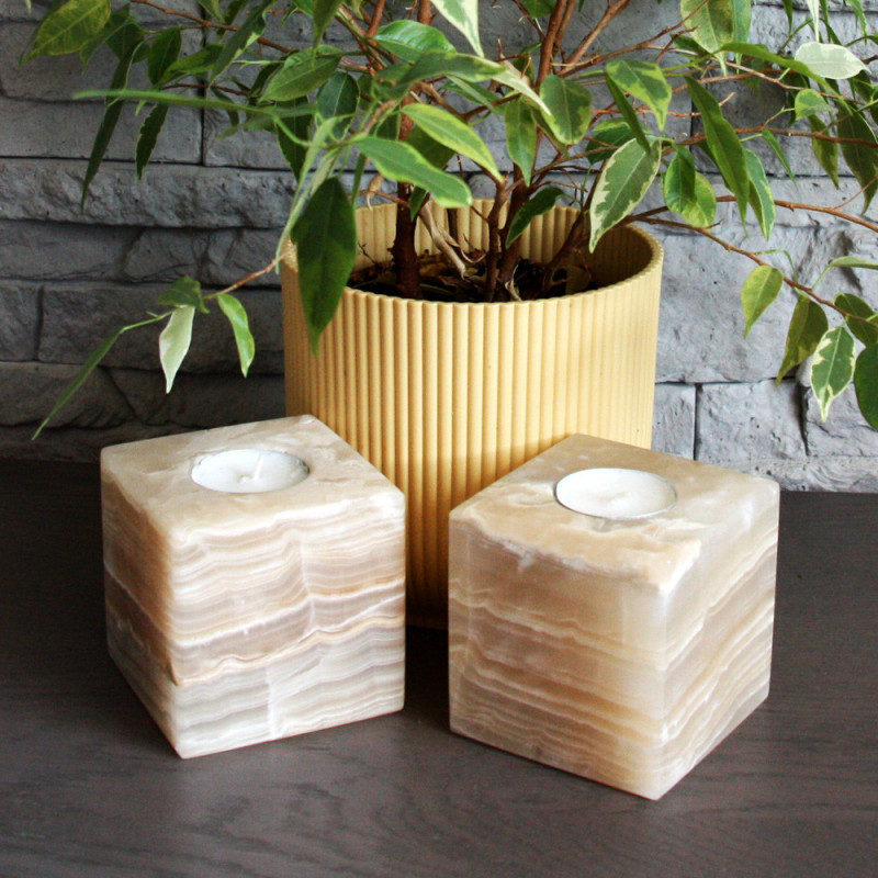 Porte-bougie cube en onyx marbre Porte-bougie cube en onyx marbre
