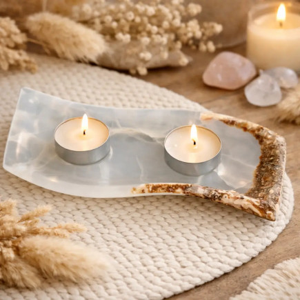 Plateau décoratif en onyx blanc de tehuacan en forme S