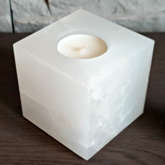 Bougeoir cube en onyx blanc de Tehuacán – Élégance minérale du Mexique