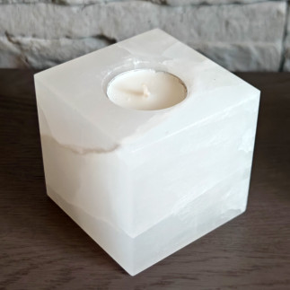 Bougeoir cube en onyx blanc de Tehuacán – Élégance minérale du Mexique