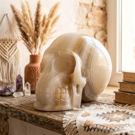 Crâne en Onyx Mexicain – Sculpture Artisanale Naturelle