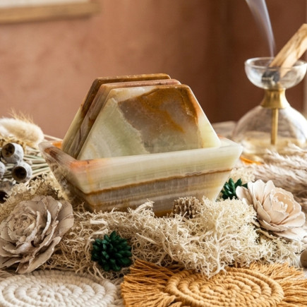 Set de sous-verres hexagonaux en onyx marbre du Mexique