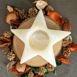 Porte-bougie étoile en onyx blanc San Luis .Bougeoirs en pierre pour les quatre saisons de l'année.