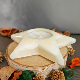 Porte-bougie étoile en onyx blanc San Luis .Bougeoirs en pierre pour les quatre saisons de l'année.